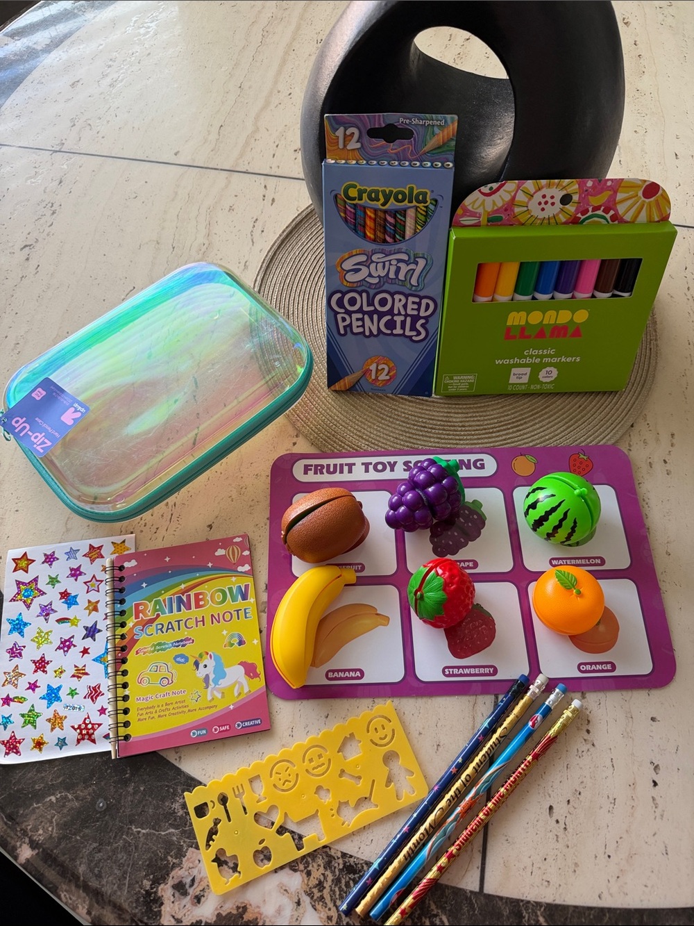 Crayola Swirl Colored Pencils, Washable Markers & Cutting Fruit Sorting Toy Set